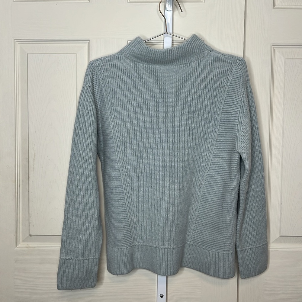 Aqua High-Low Mock Neck Ribbed Wool Blend Sweater Sage Green Size M - Picture 4 of 12